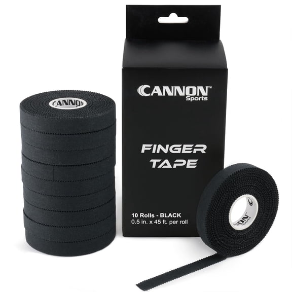 Cannon Sports 10 Pack Athletic Finger Tape - 0.5 Inch x 45 Feet Each Roll - Extra Strong Adhesive for Rock Climbing, Jiu-Jitsu, Wrestling, Martial Arts, Weight Training, Volleyball (Black, 10 Pack)
