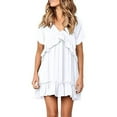 thumbnail image 1 of Fridja Womens‘s Dress Solid Color Drees Knee-Length Short Sleeve Draped Dress, 1 of 8