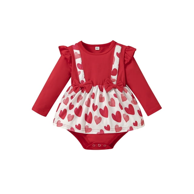 WIFORNT Barboteuse Bébé Robe Douce Décontractée Imprimé Cœur Manches Longues à Volants 2 en 1 Patchwork Combinaisons Nouveau-Né Filles