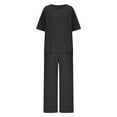 thumbnail image 4 of Two Piece Tracksuit Sets for Women New Women's Loose Casual V-Neck Pullover Short Sleeve Plus Pants Women's Two-Piece Suit Black 3XL, 4 of 6