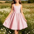 thumbnail image 6 of Jinhomg Girls Summer Striped Sundress 2026 Sleeveless Tank Dresses Flowy PLeated A Line Swing Sundress Casual Home Party Beach 5-15 Years Pink, 6 of 10