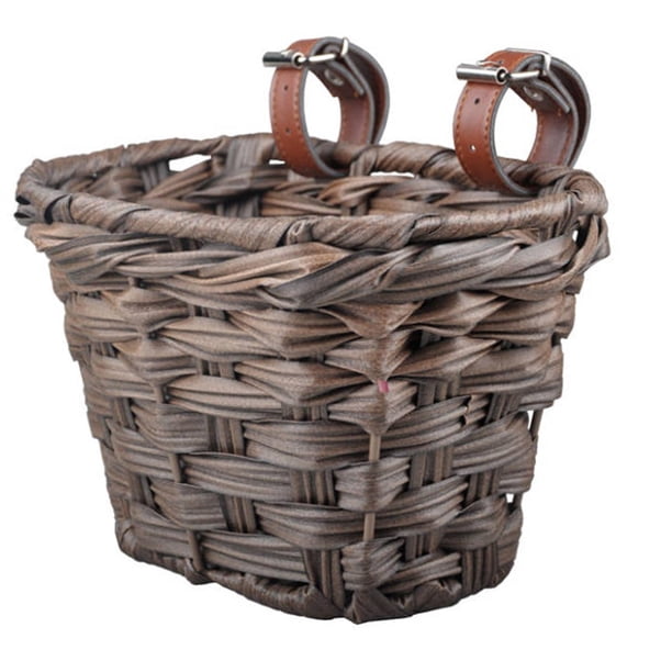 Cesta de bicicleta para niños desmontable con 2 correas, cesta tejida a mano, accesorios para bicicletas Marron oscuro