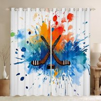 Castle Fairy Boys Girls Ice Hockey Print Blackout Curtains Set of 2 (52x84 Each),Sport Gamer Window Curtains,Graffiti Splash Curtains and Drapes,Lightweight Room Decor