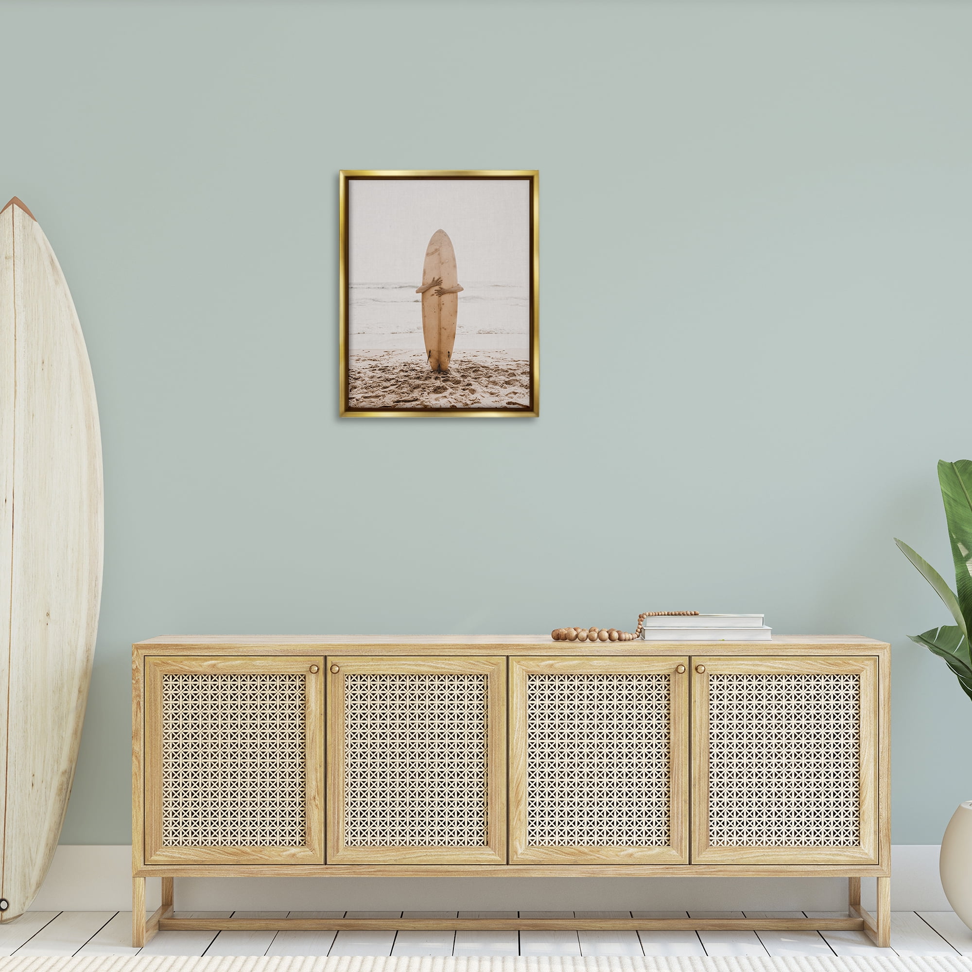 Stupell Industries Surf Ready Board Sports Photography Gold Floater Framed Canvas Art Print Wall Art, 25 x 31