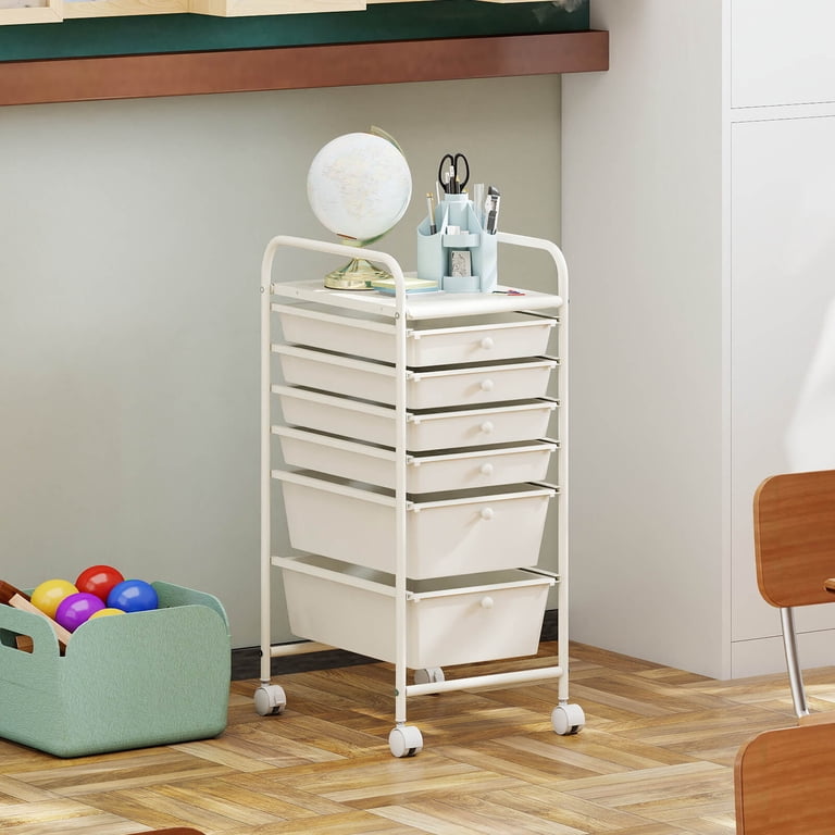 Costway 6-Drawer Rolling Storage Cart, White photo 4