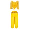 thumbnail image 5 of Alvivi Women Sequin Self-tie Back Belly Dance Crop Top Lantern Pants Bollywood Belly Dance Outfit Yellow One Size, 5 of 7