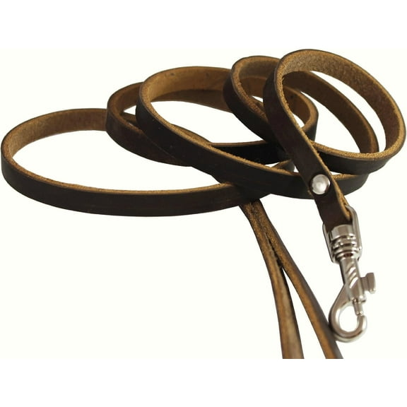 Genuine Leather Classic Dog Leash, 4' Long, 3/8" Wide, Puppies, XSmall Breeds