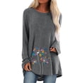 thumbnail image 1 of TSADFHJI T-Shirts en Coton pour Femmes Col Rond Décontracté Raglan Pissenlit Imprimé Manches Longues T-Shirts Blouse Top S Gris, 1 of 4