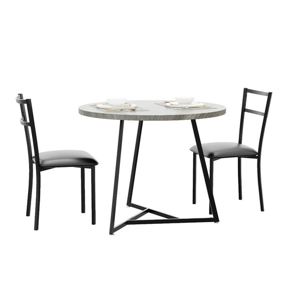 3-Piece Round Dining Set for 2 with Upholstered Chairs, Small Circular Kitchen Table for Apartments