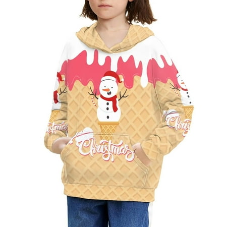 

HUGS IDES Teen Girls Christmas Hoodies with Designs 6-7 lightweight Pullover Ice Cream Cone Snowman Print Streetwear Novelty School Hoodie with Pocket