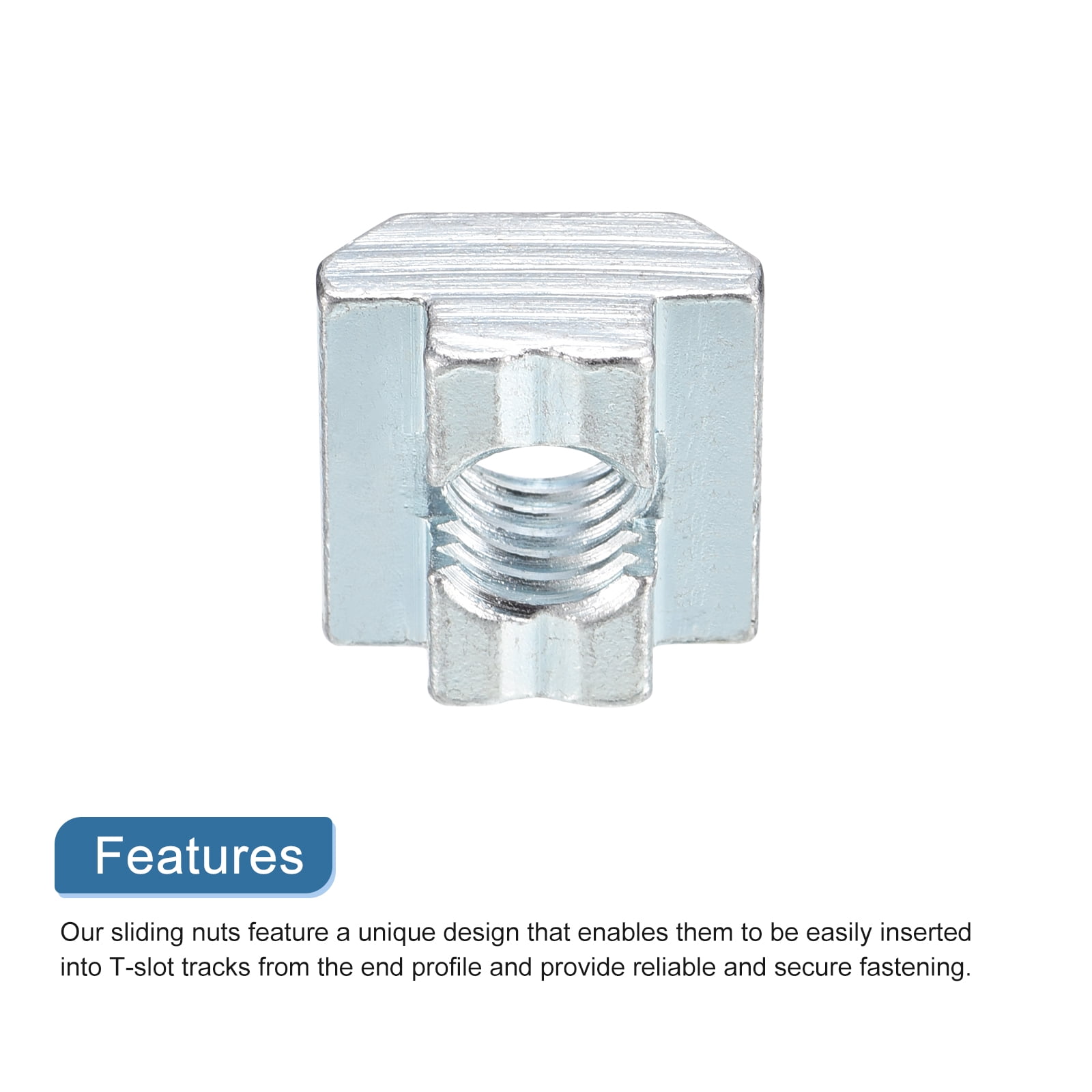T Nuts, 24pcs - Galvanized Carbon Steel T Slot Bolts, 4545 Series M10 Hammer Head Fastener, Sliding T Nuts for Aluminum Extrusion Profile (Silver)