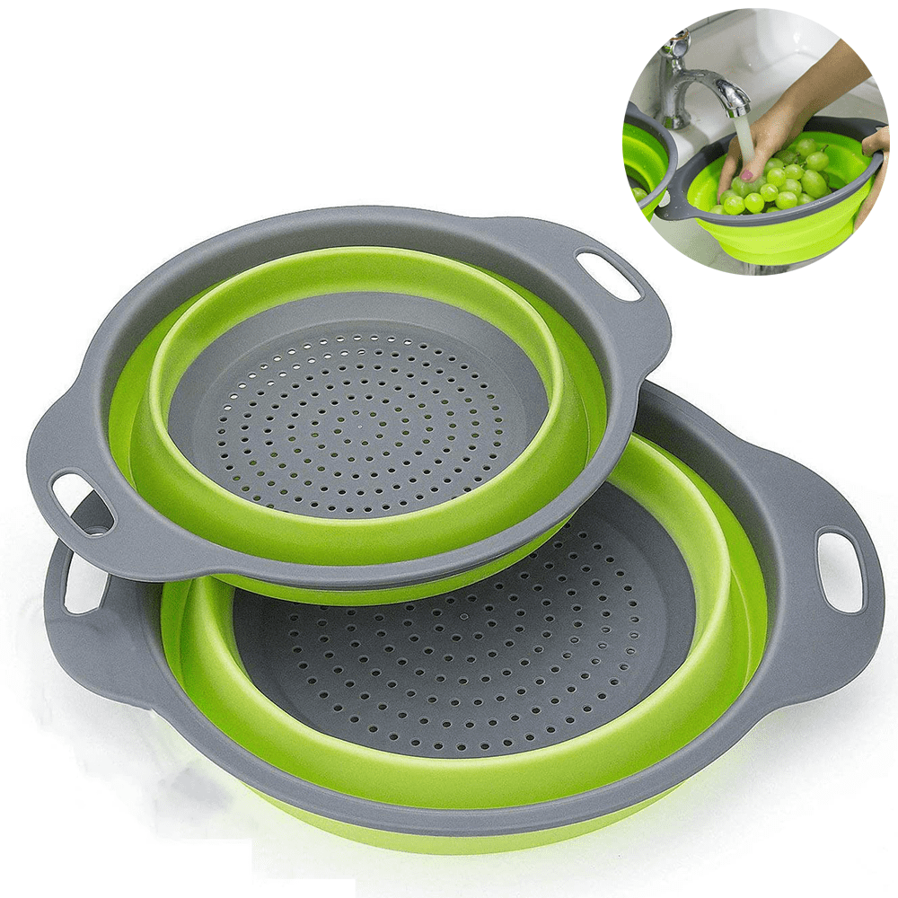 Plastic Silicone vegetable-fruit basket Folding drain basket Vegetables-fruit drain basket Green 