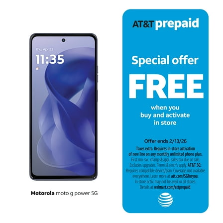 AT&T Motorola moto g Power 2025, 128GB, Slate Gray -Prepaid Smartphone [Locked to AT&T]