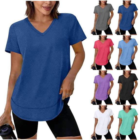 FNFYFH Womens Workout Tops Short Sleeve V Neck Shirts Moisture Wicking Athletic Gym Tee Shirt