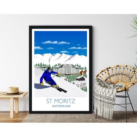 Travel Poster of St Moritz, Travel Print of St Moritz, Switzerland, Switzerland Travel Poster, Birthday gift, 12x18 UNFRAMED