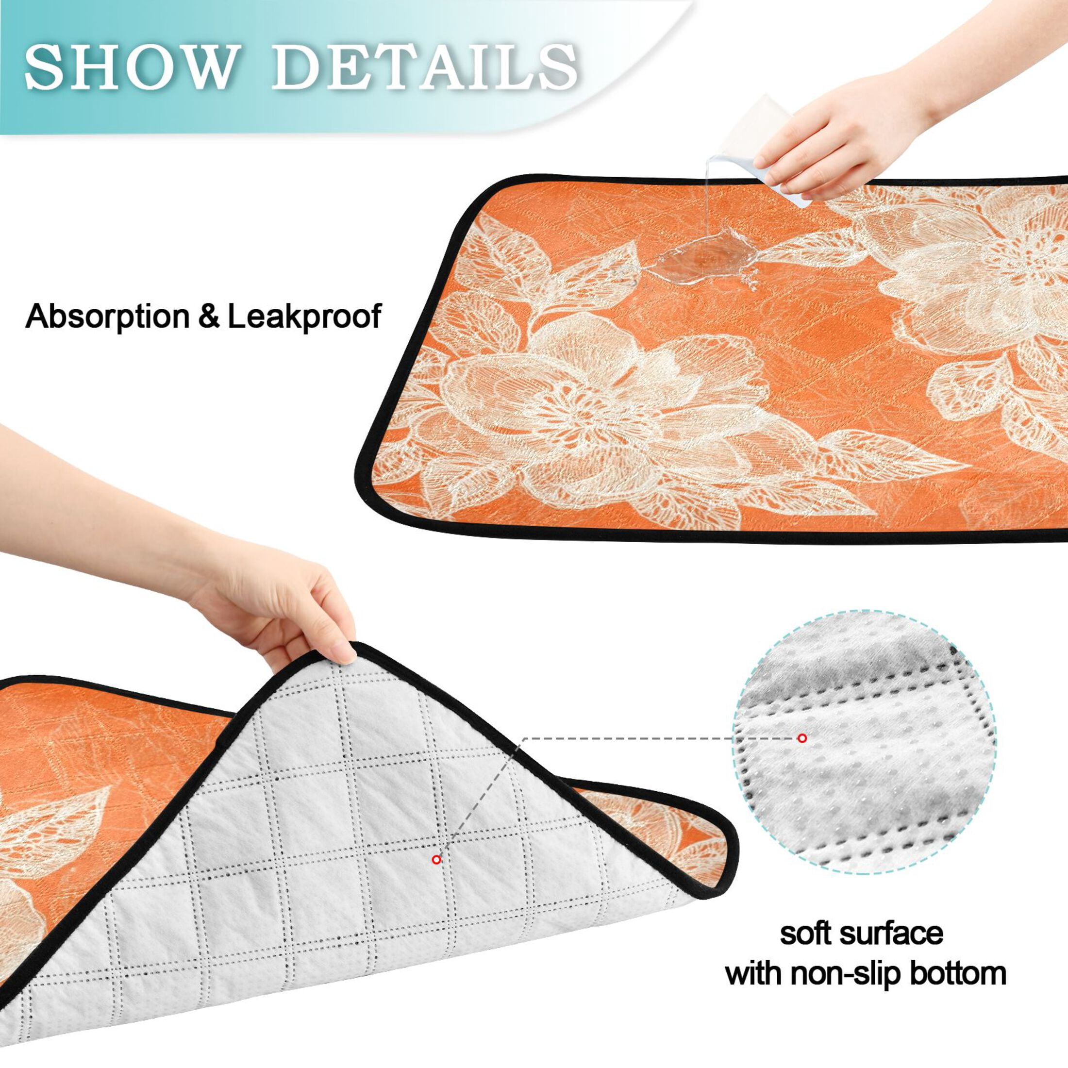 Qxltty Peach Lace Pattern on Orange Background Cat litter Pads Pet Set of 2 Diaper Mats Center Anti-leakage Layer Absorbent Soft and Comfortable