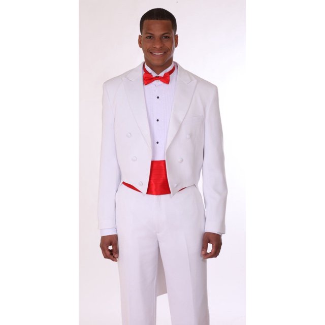 Mens White Tuxedo With Tails Pleated Pants Milano Moda T505
