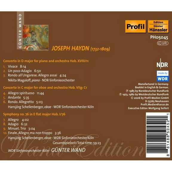 Günter Wand - Wand-Edition: Concerto for Piano Oboe & Orchestra - Music & Performance - CD