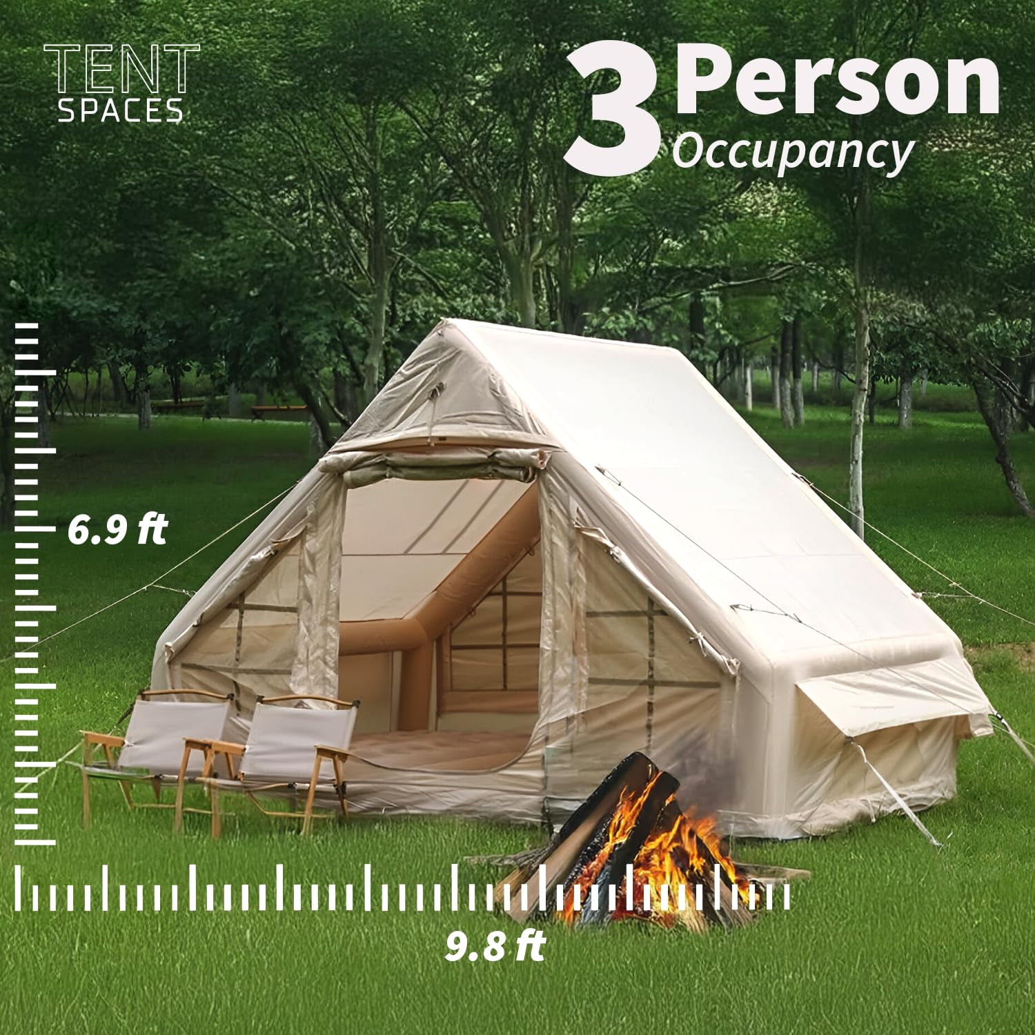 Tentspaces - Inflatable Tents for Camping , Glamping Tent, Blow Up Tent, Lightweight, 3 Person (Regina 3200)