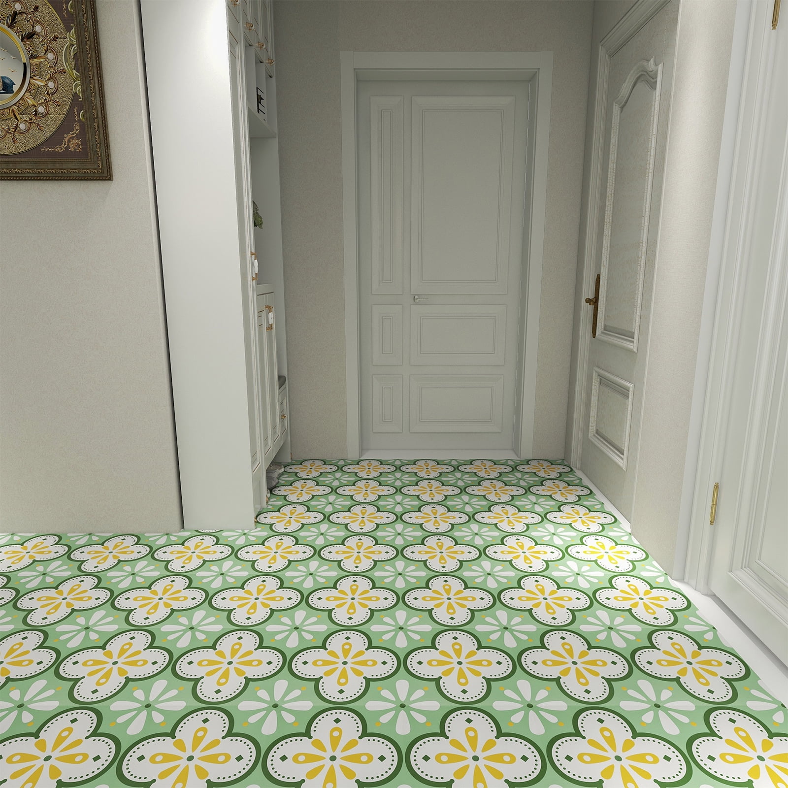 (2 pack) UMIGGEE Peel and Stick Floor Tile 12in x 12in x 1mm 20 Pcs/Pack) Look Floor Green flower Self Adhesive Vinyl Flooring Durable Transform for Kitchen Bedroom Laundry Room (20 Sq. ft/Pack)