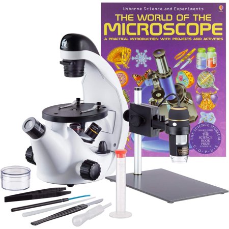 IQCrew Science Discovery Series Inverted Microscope and USB Digital Microscope Set with Microscope Book for Students and Kids