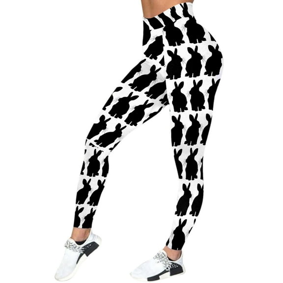 Sports Yoga Leggings for Women Colorful Easter Print Tight Casual Training Pants Full Length Black L