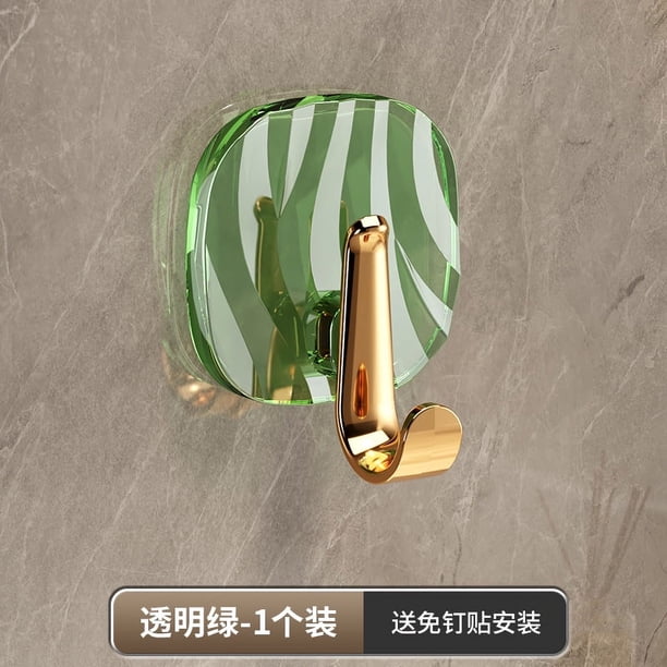 Zhuge Gancho semitransparente de plástico creativo de 8 piezas, sin perforaciones, gancho adhesivo, sin rastro, gancho resistente para ropa, gancho de cocina (gancho dorado, verde)