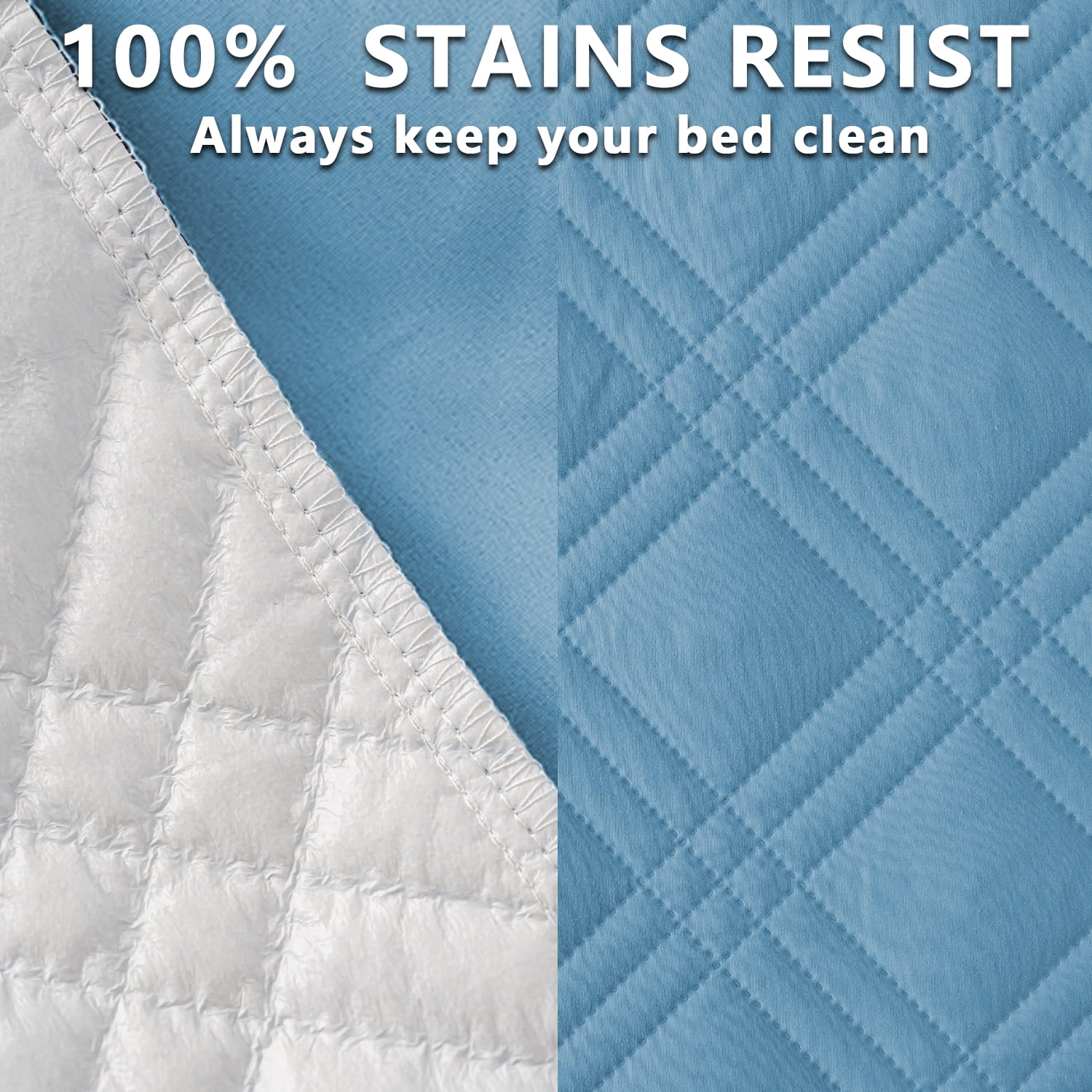 Waterproof Fitted Mattress Pad Cover Protector Queen Size Bed Quilted Mattress Cover Cotton Mattress Topper Dust Cover Soft Washable 12 Inch Deep Pocket Elastic Band（Blue）
