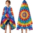 thumbnail image 3 of Colorful Tie Dye Floral Mandala Hooded Bath Towel，60"x35" for Ages 3 To 12 Kids, Quick Dry Lightweight Soft Microfiber Hood Beach Towel Cover Up for Kids, 3 of 7