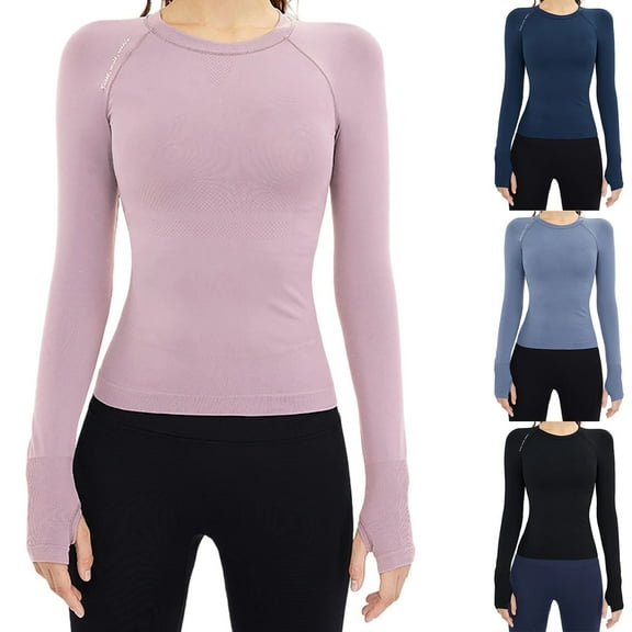 yillto Women Yoga Shirts Seamless Breathable Stretchy Long Sleeve Workout Running Tops Athletic Tee