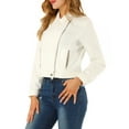 thumbnail image 4 of MODA NOVA Juniors Notched Lapel Long Sleeves Asymmetric Zip Moto Denim Jacket, 4 of 6