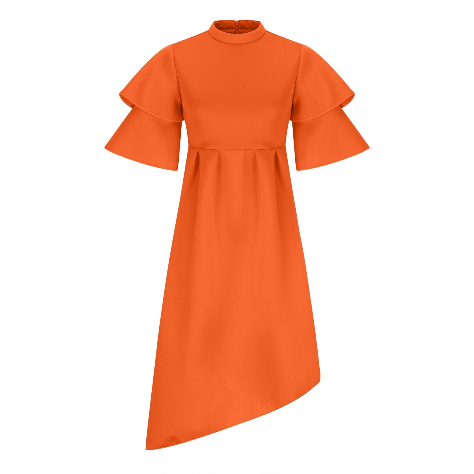safuny Women's Tea Length Loose Dress Solid Color Holiday Elegant Cocktail Wedding Evening Party Ruffle Sleeve Crew Neck Trendy Dresses Orange XXXXXL