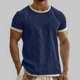 thumbnail image 3 of GUZOM Mens Slim Fit Crew Neck Short Sleeve T-Shirt - Breathable Cotton Linen Blend Solid Casual Tee, Dark Blue,Size 3XL, 3 of 5