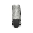 thumbnail image 2 of BLISSFUL STEP Women's Round Toe Block Heel Ankle Booties Silver 9, 2 of 8