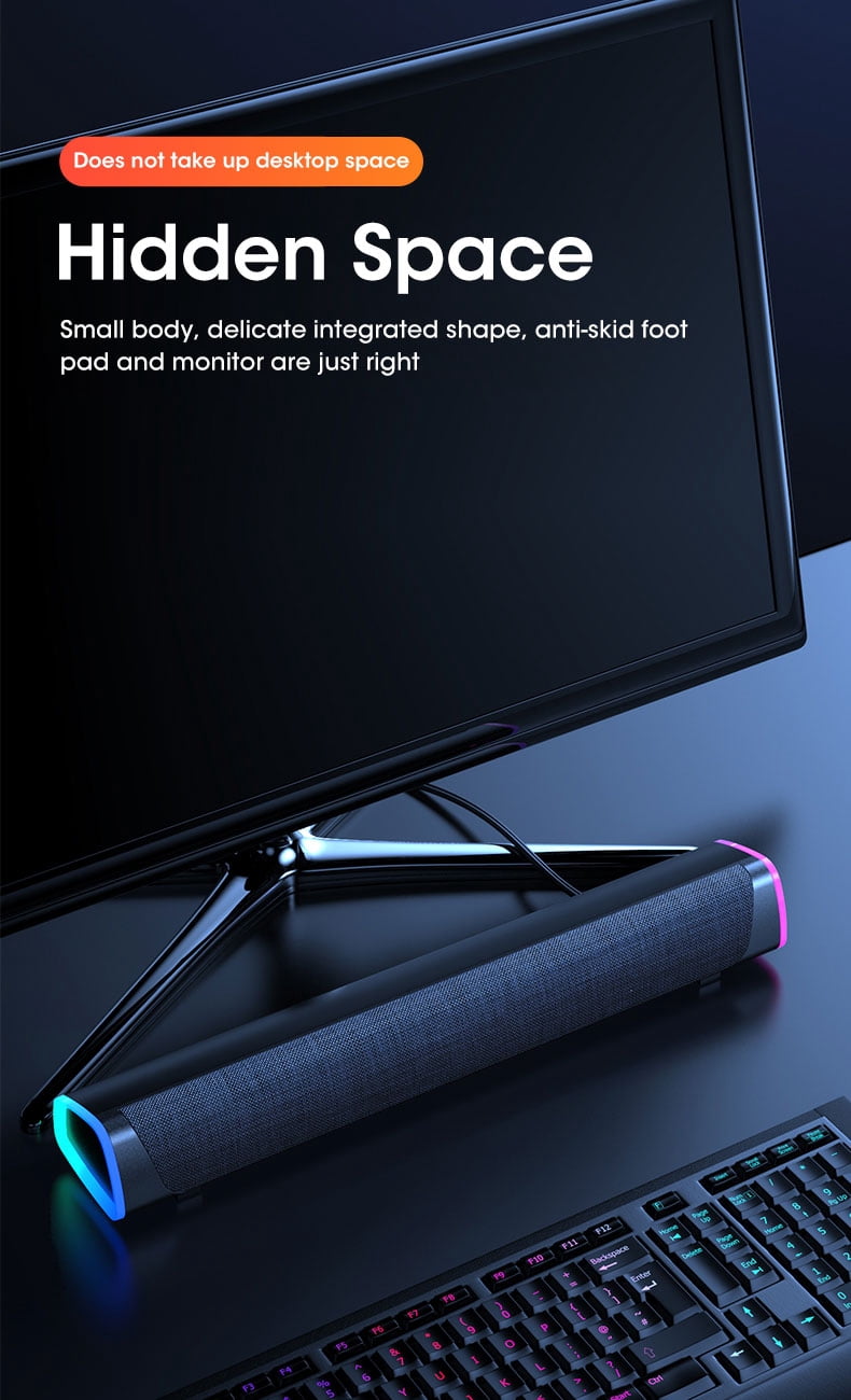 4D Computer Speaker Bar Stereo Sound Subwoofer Bluetooth Speaker For Macbook Laptop Notebook PC Music Player Wired Loudspeaker(Black)