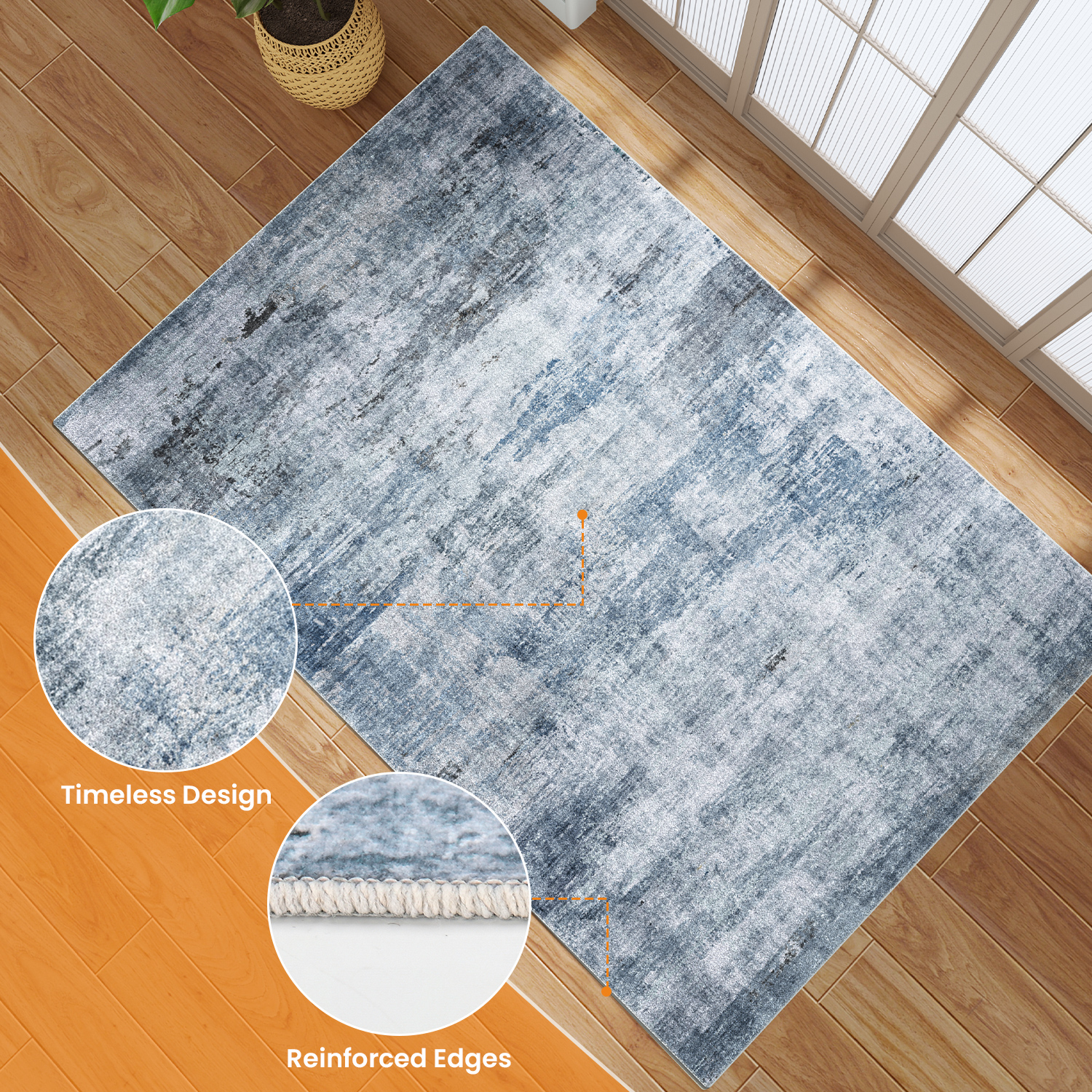Area Rugs for Living Room, Homasen 8'x10' Washable Indoor Rug Dream Light Blue, Soft Low Pile Stain Resistant Carpet for Bedroom, Dinning Room