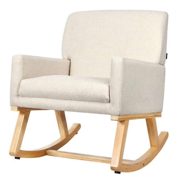 Costway Fabric Rocking Chair Upholstered Mid Century Accent Armchair Beige