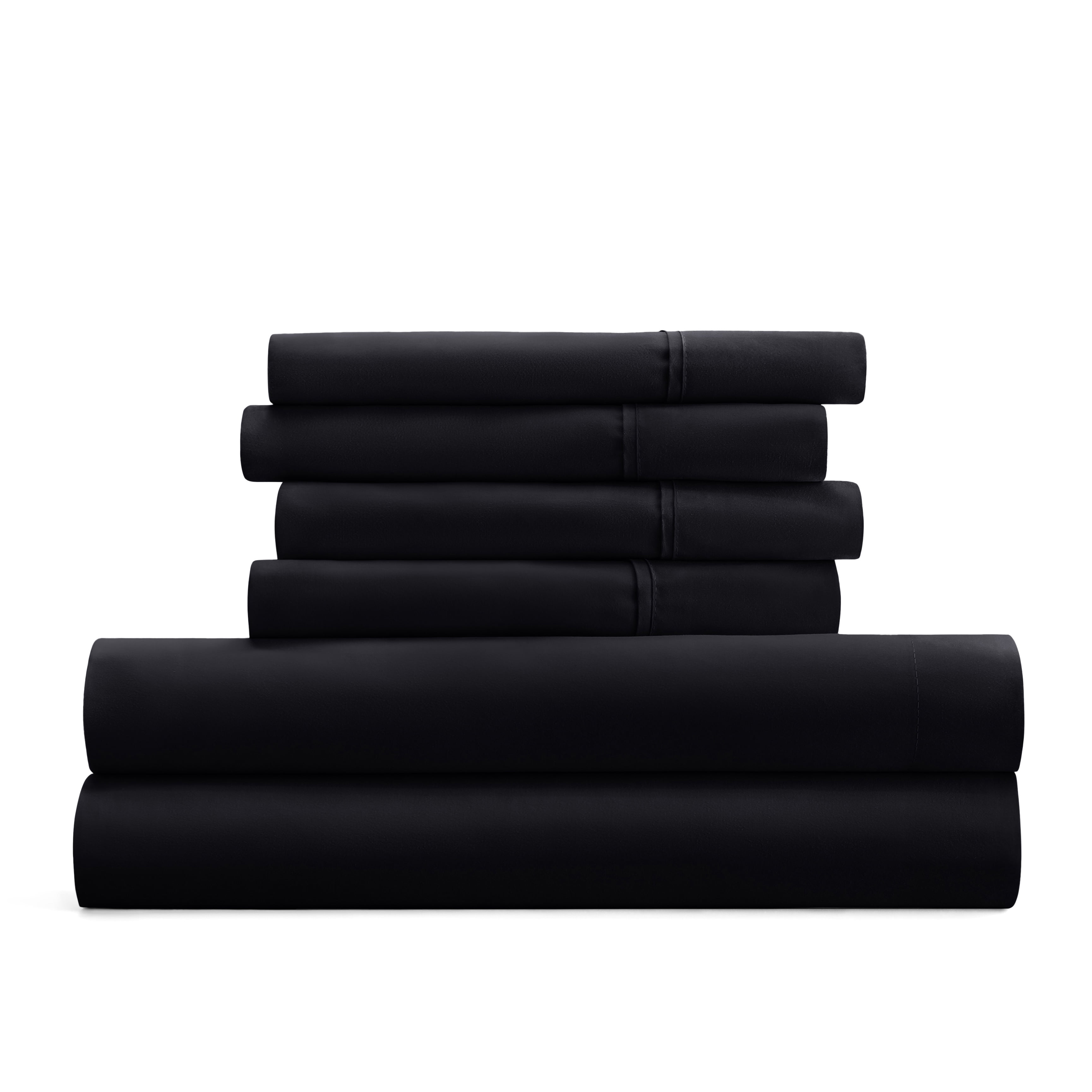 Queen, Black Solid Microfiber 6 Piece Bed Sheet Set, by Noble Linens