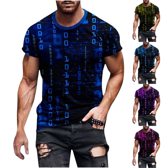 Afuyipoi Men's Crew Neck Tee,Pullover Summer Graphic Casual Top Sky Blue L