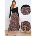 thumbnail image 2 of DARING DIVA Maxi Swing Long Sleeve Square Neck Floral Cocktail Dress S Black Red, 2 of 6