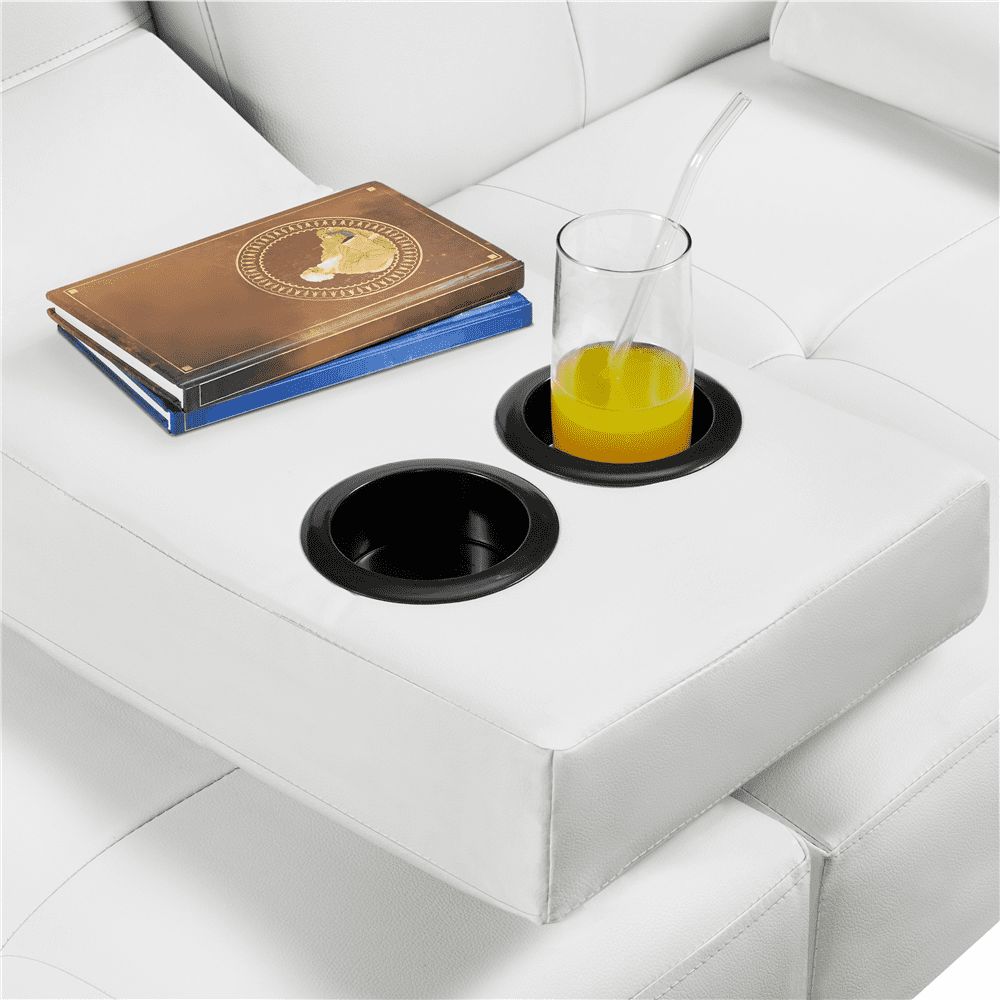 Yaheetech Modern Faux Leather Convertible Futon Sofa Bed with Cup Holders, White