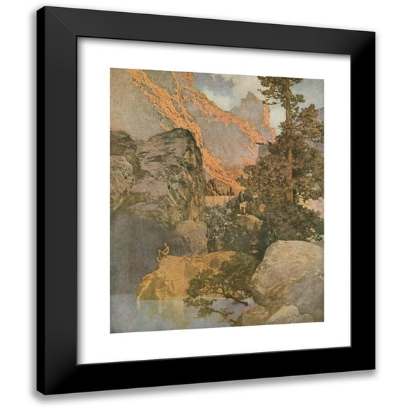 Maxfield Parrish 12x14 Black Modern Framed Museum Art Print Titled - Bellerophon at the Fountain of Pirene (1910)