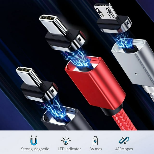 OUSITAID Chargeur de Téléphone Magnétique 4 Broches 5A QC3.0 Charge Rapide Micro USB Type-C