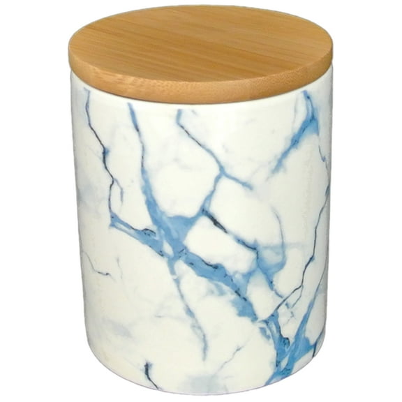 The Perfect Size Jar- 16oz 0.5L Ceramic Blue Marble Bamboo Lid Food Tea Coffee Kitchen Canister Storage