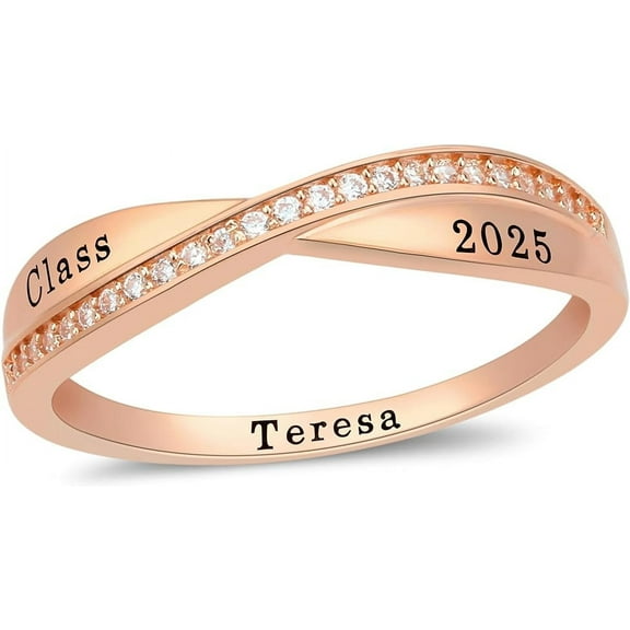 Ccjcinata Fully Personalized Customized class rings Sterling Silver Women's High School Class Rings and College Class Ring – Classic Collection (Sterling Silver - Rose Gold Plated)