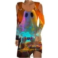 thumbnail image 2 of WXLWZYWL Ladies Evening Dresses Casual Halloween Printed Dress Long Sleeve Strapless Dress Fashion Round Neck Suspender Off Shoulder Dress, 2 of 5