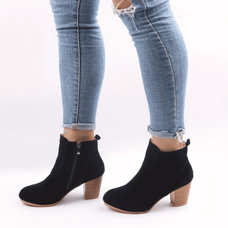 

JZJUNZ Stylish and Trendy Chic Ankle Boots for Women - Versatile for Any Occasion with Side Zipper and Comfortable Chunky Heel