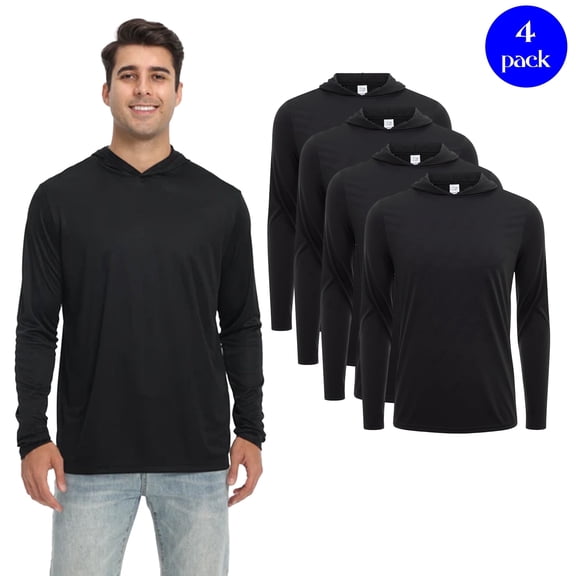 Zfeel Men’s Lightweight Dry Fit Hooded Pullover Active Black Hoodie, Poly Sweatshirt Pack of 4, Size S