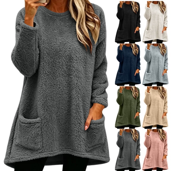 Bixock Fall/Winter Women Maternity Fleece Tops Long Sleeve Shirts V Neck Loose Pregnant Casual Blouse with Pockets Soft Breathable Warm Daily Wear Maternity Clothings