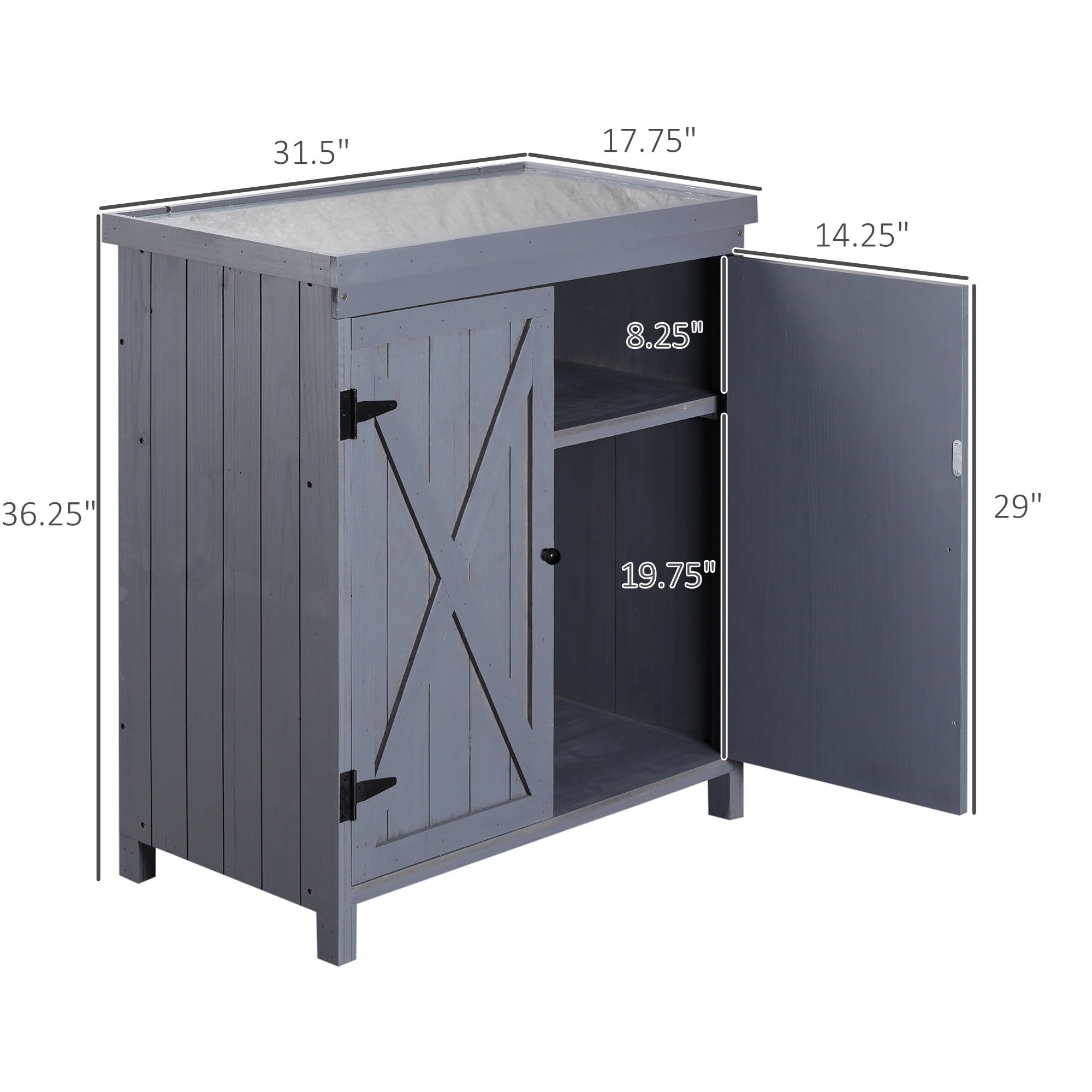 Outsunny Wooden 36.25 in x 31.5 in Garden Storage Tool Shed with Galvanized Top, Gray
